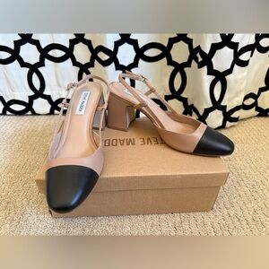 Steve madden leather tan/ black heals. Size 7.5